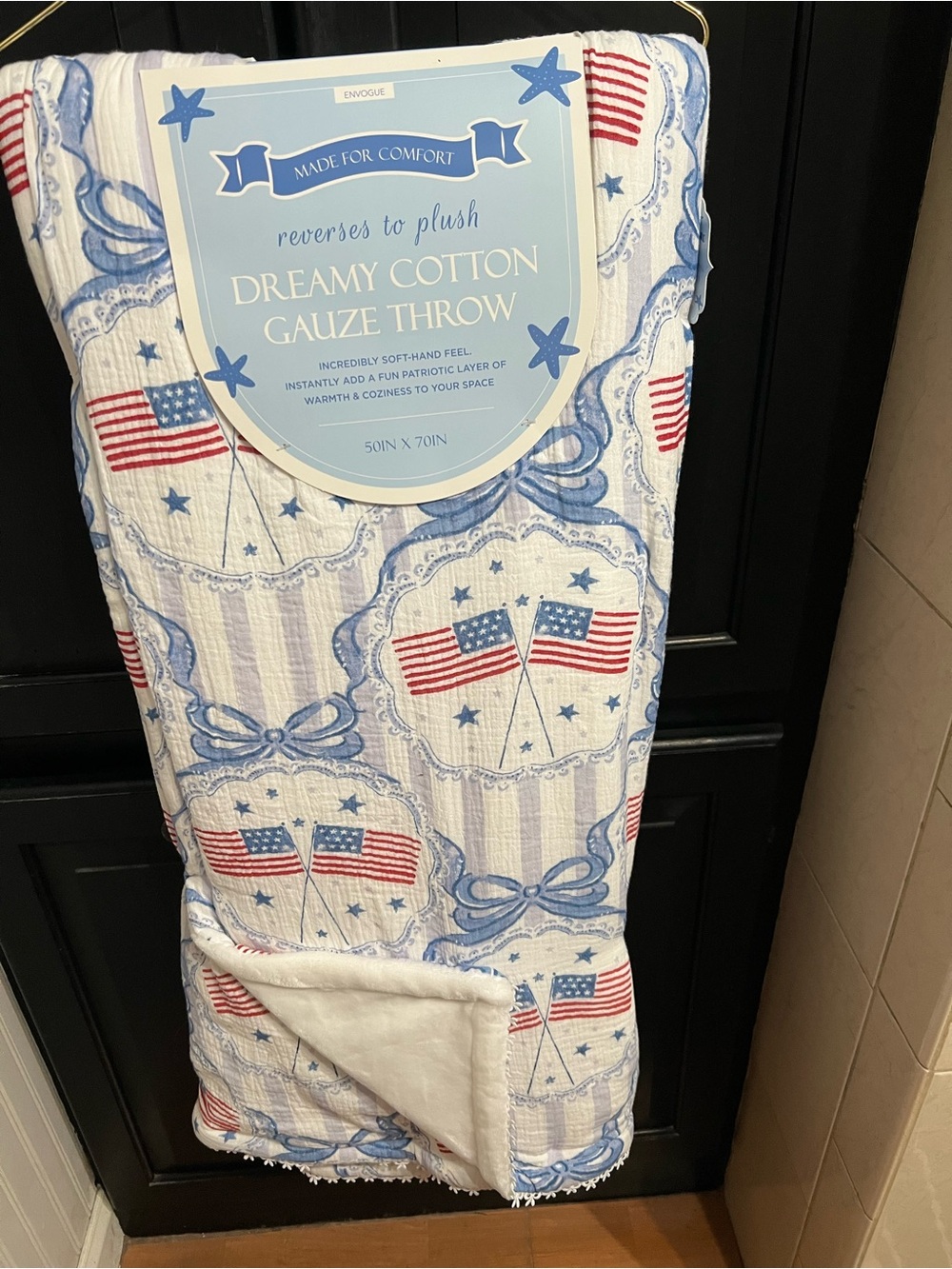 Dreamy Large Cotton Gauze Throw with Fleece American Flag Print 🇺🇸🇺🇸